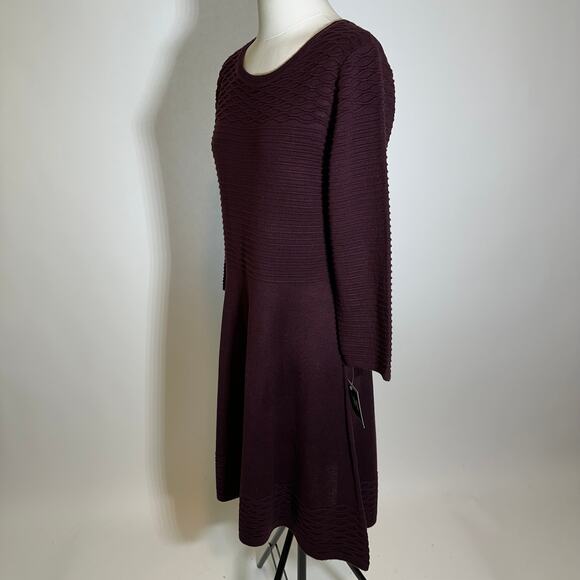 NWT JH Jessica Howard Maroon Ribbed 3/4 Sleeve Sweater Dress Womens Size Medium - Picture 6 of 12